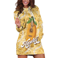 Hawaiian Mango Ukulele Hoodie Dress Retro Yellow Hibiscus Pikake Lei