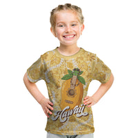 Hawaiian Mango Ukulele Kid T Shirt Retro Yellow Hibiscus Pikake Lei