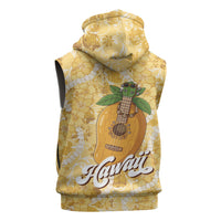 Hawaiian Mango Ukulele Sleeveless Zip Hoodie Retro Yellow Hibiscus Pikake Lei