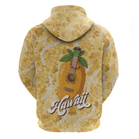 Hawaiian Mango Ukulele Zip Hoodie Retro Yellow Hibiscus Pikake Lei