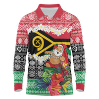 Personalised Vanuatu Joyeux Noel Long Sleeve Polo Shirt Proud To Be a Ni-Van Sand Drawing Art - Polynesian Pride