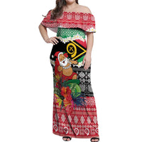 Personalised Vanuatu Joyeux Noel Off Shoulder Maxi Dress Proud To Be a Ni-Van Sand Drawing Art LT9 Women Red - Polynesian Pride