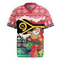 Personalised Vanuatu Joyeux Noel Rugby Jersey Proud To Be a Ni-Van Sand Drawing Art LT9 Red - Polynesian Pride