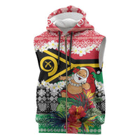 Personalised Vanuatu Joyeux Noel Sleeveless Zip Hoodie Proud To Be a Ni-Van Sand Drawing Art LT9 Red - Polynesian Pride