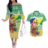 Personalised Malampa Joyeux Noel Couples Matching Off The Shoulder Long Sleeve Dress and Hawaiian Shirt Proud To Be a Ni-Van Sand Drawing Art - Polynesian Pride