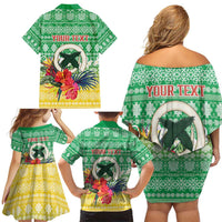 Personalised Malampa Joyeux Noel Family Matching Off Shoulder Short Dress and Hawaiian Shirt Proud To Be a Ni-Van Sand Drawing Art - Polynesian Pride