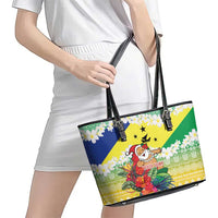 Personalised Malampa Joyeux Noel Leather Tote Bag Proud To Be a Ni-Van Sand Drawing Art - Polynesian Pride