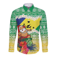 Personalised Malampa Joyeux Noel Long Sleeve Button Shirt Proud To Be a Ni-Van Sand Drawing Art LT9 Unisex Lime - Polynesian Pride