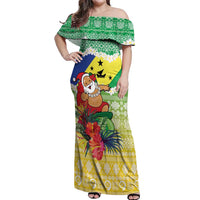Personalised Malampa Joyeux Noel Off Shoulder Maxi Dress Proud To Be a Ni-Van Sand Drawing Art LT9 Women Lime - Polynesian Pride
