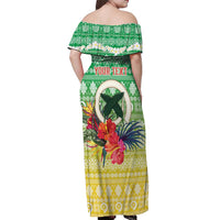 Personalised Malampa Joyeux Noel Off Shoulder Maxi Dress Proud To Be a Ni-Van Sand Drawing Art LT9 - Polynesian Pride