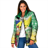Personalised Malampa Joyeux Noel Padded Jacket Proud To Be a Ni-Van Sand Drawing Art LT9 Women Lime - Polynesian Pride
