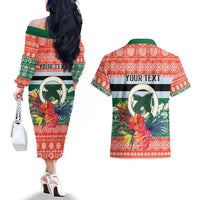 Personalised Penama Joyeux Noel Couples Matching Off The Shoulder Long Sleeve Dress and Hawaiian Shirt Proud To Be a Ni-Van Sand Drawing Art - Polynesian Pride