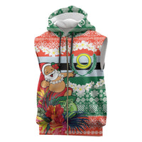 Personalised Penama Joyeux Noel Sleeveless Zip Hoodie Proud To Be a Ni-Van Sand Drawing Art LT9 Red - Polynesian Pride