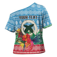 Personalised Sanma Joyeux Noel Cross Shoulder Shirt Proud To Be a Ni-Van Sand Drawing Art LT9 - Polynesian Pride