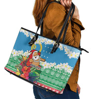 Personalised Sanma Joyeux Noel Leather Tote Bag Proud To Be a Ni-Van Sand Drawing Art - Polynesian Pride