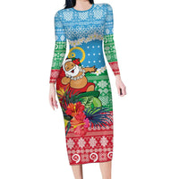 Personalised Sanma Joyeux Noel Long Sleeve Bodycon Dress Proud To Be a Ni-Van Sand Drawing Art - Polynesian Pride