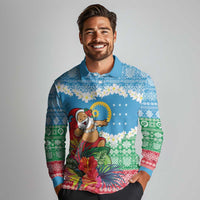 Personalised Sanma Joyeux Noel Long Sleeve Polo Shirt Proud To Be a Ni-Van Sand Drawing Art LT9 - Polynesian Pride