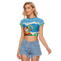 Personalised Sanma Joyeux Noel Raglan Cropped T Shirt Proud To Be a Ni-Van Sand Drawing Art - Polynesian Pride