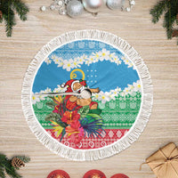 Sanma Joyeux Noel Tree Skirt Proud To Be a Ni-Van Sand Drawing Art LT9 Fringed Blue - Polynesian Pride