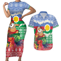 Personalised Shefa Joyeux Noel Couples Matching Short Sleeve Bodycon Dress and Hawaiian Shirt Proud To Be a Ni-Van Sand Drawing Art - Polynesian Pride