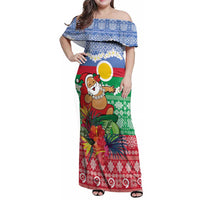 Personalised Shefa Joyeux Noel Family Matching Off Shoulder Maxi Dress and Hawaiian Shirt Proud To Be a Ni-Van Sand Drawing Art - Polynesian Pride