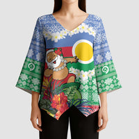 Personalised Shefa Joyeux Noel Kimono Sleeve Blouse Proud To Be a Ni-Van Sand Drawing Art LT9 - Polynesian Pride