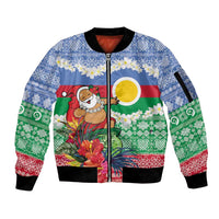 Personalised Shefa Joyeux Noel Sleeve Zip Bomber Jacket Proud To Be a Ni-Van Sand Drawing Art - Polynesian Pride