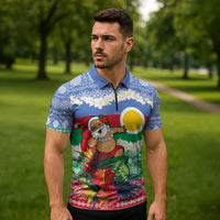 Personalised Shefa Joyeux Noel Zipper Polo Shirt Proud To Be a Ni-Van Sand Drawing Art LT9 - Polynesian Pride