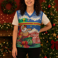 Personalised Tafea Joyeux Noel Christmas Knitted V-Neck Vest Proud To Be a Ni-Van Sand Drawing Art - Polynesian Pride