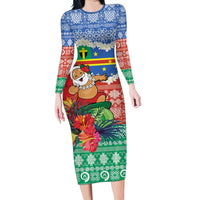 Personalised Tafea Joyeux Noel Long Sleeve Bodycon Dress Proud To Be a Ni-Van Sand Drawing Art - Polynesian Pride