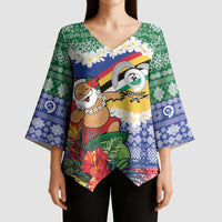 Personalised Torba Joyeux Noel Kimono Sleeve Blouse Proud To Be a Ni-Van Sand Drawing Art LT9 - Polynesian Pride