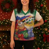 Personalised Torba Joyeux Noel Christmas Knitted V-Neck Vest Proud To Be a Ni-Van Sand Drawing Art - Polynesian Pride