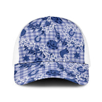 Mokihana Maile Ilima Leis Paniolo Palaka Baseball Net Cap Hawaiian Polu Spirit LT9 One Size White Blue - Polynesian Pride