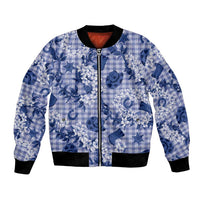 Mokihana Maile Ilima Leis Paniolo Palaka Bomber Jacket Hawaiian Polu Spirit LT9 Unisex Blue - Polynesian Pride