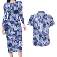 Mokihana Maile Ilima Leis Paniolo Palaka Couples Matching Long Sleeve Bodycon Dress and Hawaiian Shirt Hawaiian Polu Spirit - Polynesian Pride