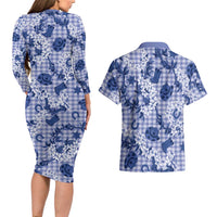 Mokihana Maile Ilima Leis Paniolo Palaka Couples Matching Long Sleeve Bodycon Dress and Hawaiian Shirt Hawaiian Polu Spirit - Polynesian Pride