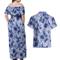 Mokihana Maile Ilima Leis Paniolo Palaka Couples Matching Off Shoulder Maxi Dress and Hawaiian Shirt Hawaiian Polu Spirit - Polynesian Pride