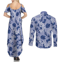 Mokihana Maile Ilima Leis Paniolo Palaka Couples Matching Summer Maxi Dress and Long Sleeve Button Shirt Hawaiian Polu Spirit - Polynesian Pride