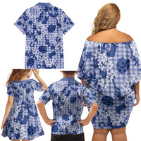 Mokihana Maile Ilima Leis Paniolo Palaka Family Matching Off Shoulder Short Dress and Hawaiian Shirt Hawaiian Polu Spirit - Polynesian Pride