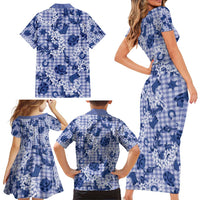 Mokihana Maile Ilima Leis Paniolo Palaka Family Matching Short Sleeve Bodycon Dress and Hawaiian Shirt Hawaiian Polu Spirit - Polynesian Pride