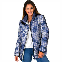 Mokihana Maile Ilima Leis Paniolo Palaka Padded Jacket Hawaiian Polu Spirit LT9 Women Blue - Polynesian Pride