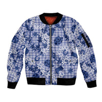 Mokihana Maile Ilima Leis Paniolo Palaka Sleeve Zip Bomber Jacket Hawaiian Polu Spirit LT9 Unisex Blue - Polynesian Pride
