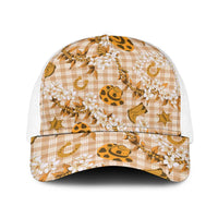 Mokihana Maile Ilima Leis Paniolo Palaka Baseball Net Cap Hawaiian Kula Spirit LT9 One Size White Gold - Polynesian Pride