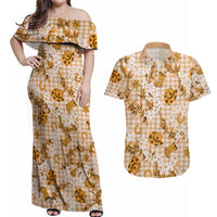 Mokihana Maile Ilima Leis Paniolo Palaka Couples Matching Off Shoulder Maxi Dress and Hawaiian Shirt Hawaiian Kula Spirit - Polynesian Pride