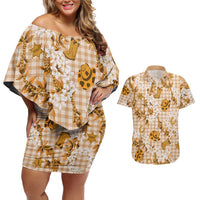 Mokihana Maile Ilima Leis Paniolo Palaka Couples Matching Off Shoulder Short Dress and Hawaiian Shirt Hawaiian Kula Spirit - Polynesian Pride