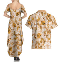 Mokihana Maile Ilima Leis Paniolo Palaka Couples Matching Summer Maxi Dress and Hawaiian Shirt Hawaiian Kula Spirit - Polynesian Pride