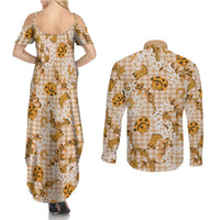 Mokihana Maile Ilima Leis Paniolo Palaka Couples Matching Summer Maxi Dress and Long Sleeve Button Shirt Hawaiian Kula Spirit - Polynesian Pride