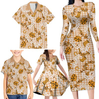 Mokihana Maile Ilima Leis Paniolo Palaka Family Matching Long Sleeve Bodycon Dress and Hawaiian Shirt Hawaiian Kula Spirit - Polynesian Pride