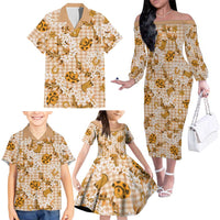Mokihana Maile Ilima Leis Paniolo Palaka Family Matching Off The Shoulder Long Sleeve Dress and Hawaiian Shirt Hawaiian Kula Spirit - Polynesian Pride