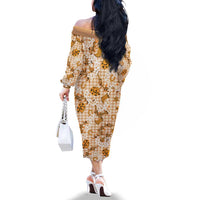 Mokihana Maile Ilima Leis Paniolo Palaka Family Matching Off The Shoulder Long Sleeve Dress and Hawaiian Shirt Hawaiian Kula Spirit - Polynesian Pride